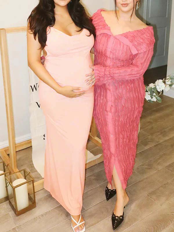 Solid Color Bow Tank Backless Mermaid Elegant Cocktail Party Maternity Baby Shower Maxi Dress for Maternity