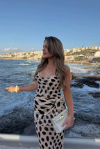 Elegant Animal Print Maternity Maxi Dress, Spaghetti Strap Pregnancy Long Gown for Photoshoot - Momymoments