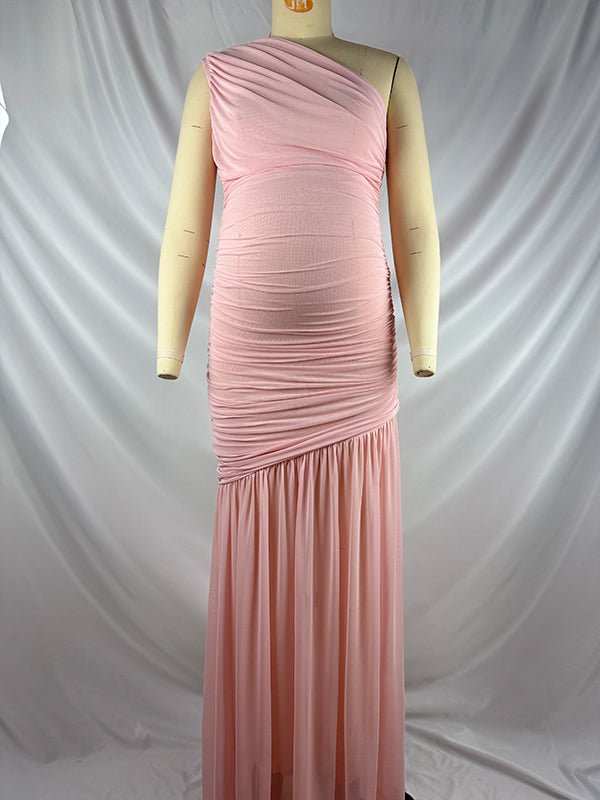 One Shoulder Mesh Ruched Mermaid Evening Gown Maternity Maxi Dress for Maternity