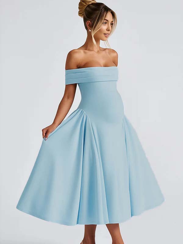 Off Shoulder Dropped Waist Voluminous Panels A-line Maternity Maxi Dress for Maternity