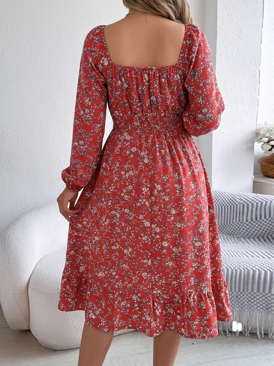 Floral Square Neck Maternity Midi Dress - Momymoments