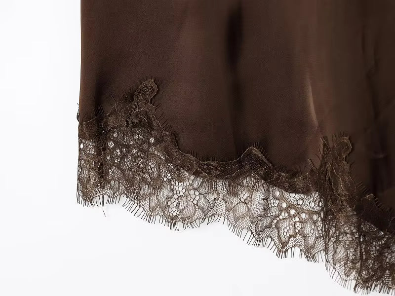 Lace Trim Maternity Babydoll Nightdress with Side Slit - Momymoments