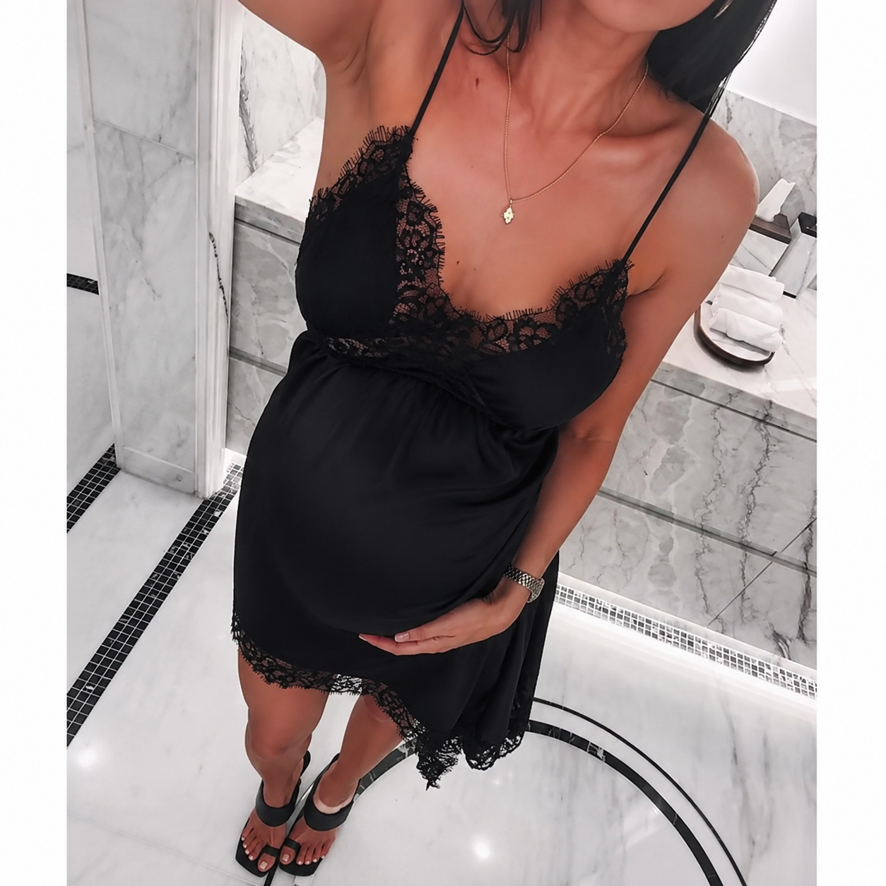 Lace Trim Maternity Babydoll Nightdress with Side Slit - Momymoments