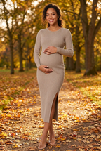 Long Sleeve Maternity Knit Dress - Casual & Formal Fall/Winter Bodycon Midi Dress