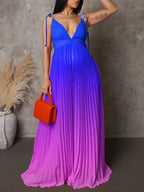 Belly Friendly Spaghetti Strap Pleated Gradient Color Gender Reveal Maternity Maxi Dress for Maternity