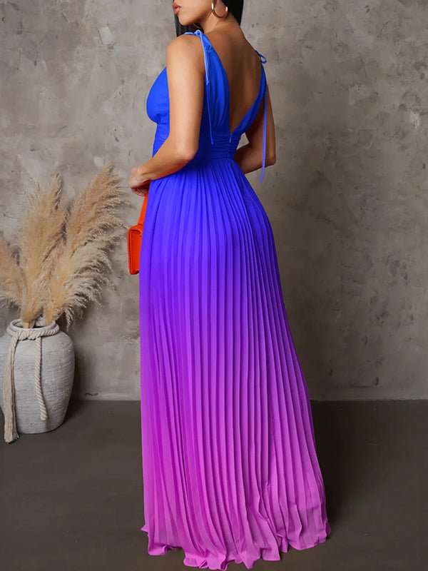 Belly Friendly Spaghetti Strap Pleated Gradient Color Gender Reveal Maternity Maxi Dress for Maternity