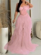 Bandeau Off Shoulder Feather Tulle Tutu Grenadine Photoshoot Maternity Maxi Dress for Maternity