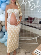 2 Piece Lace Tube Tie Ruffle Elegant Fashion Bodycon Vacation Photoshoot Baby Shower Maternity Maxi Dress for Maternity