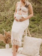 2 Piece Lace Tube Tie Ruffle Elegant Fashion Bodycon Vacation Photoshoot Baby Shower Maternity Maxi Dress for Maternity