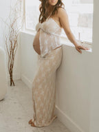 2 Piece Lace Tube Tie Ruffle Elegant Fashion Bodycon Vacation Photoshoot Baby Shower Maternity Maxi Dress for Maternity