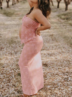 2 Piece Lace Tube Tie Ruffle Elegant Fashion Bodycon Vacation Photoshoot Baby Shower Maternity Maxi Dress for Maternity