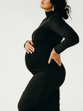 Solid Color High Neck Bodycon Mermaid Photoshoot Maternity Maxi Dress for Maternity