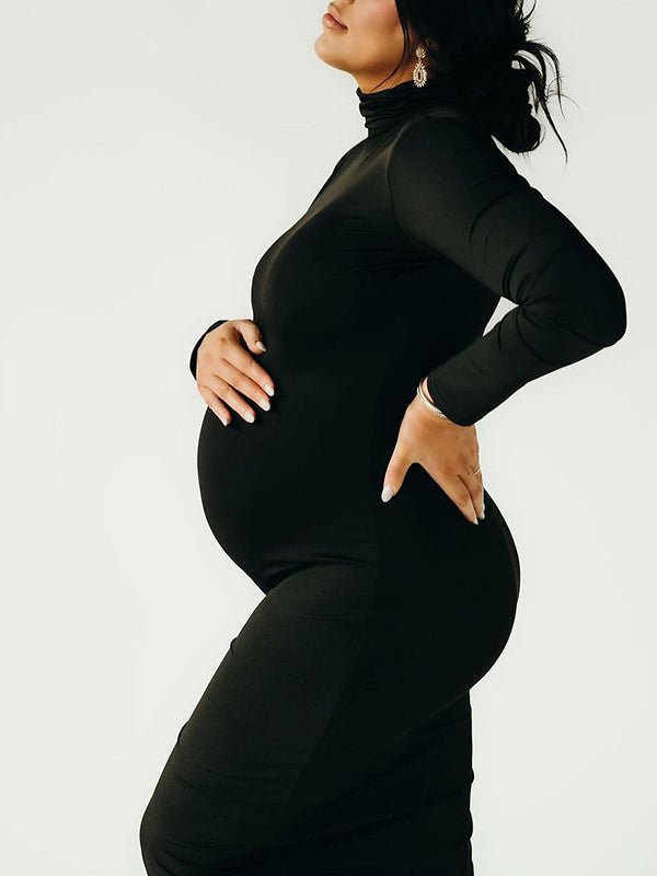 Solid Color High Neck Bodycon Mermaid Photoshoot Maternity Maxi Dress for Maternity