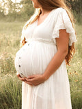 White Deep V Neck Button Down Boho Beach Bikini Cover Up Dress Party Photoshoot Maternity Dress for Maternity
