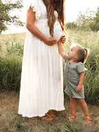 White Deep V Neck Button Down Boho Beach Bikini Cover Up Dress Party Photoshoot Maternity Dress for Maternity