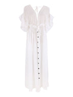 White Deep V Neck Button Down Boho Beach Bikini Cover Up Dress Party Photoshoot Maternity Dress for Maternity