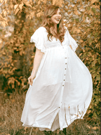 White Deep V Neck Button Down Boho Beach Bikini Cover Up Dress Party Photoshoot Maternity Dress for Maternity