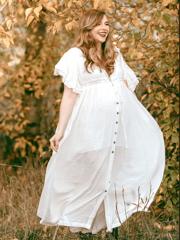White Deep V Neck Button Down Boho Beach Bikini Cover Up Dress Party Photoshoot Maternity Dress for Maternity