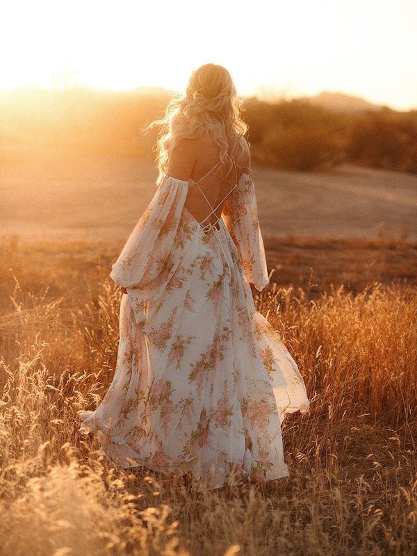 White Floral Cut Out Off Shoulder Backless Cami Big Swing Elegant Vacation Maternity Hobo Photoshoot Baby Shower Maxi Dress for Maternity