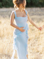 Solid Color Ruffled Side Slit Tank Square Neck Elegant Maternity Maxi Dress for Maternity