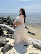 White Bohemian Off Shoulder Backless Ruffle 2 Piece Set Photoshoot Maternity Maxi Dress for Maternity