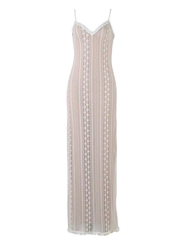 Ivory Lace Two Piece Set Side Slit V-neck Cami Maxi Dress And Crop Cardigan Elegant Going Out Maternity Photoshoot Baby Shower Maxi Dress for Maternity