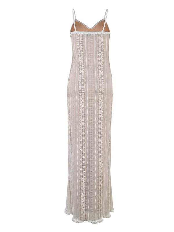 Ivory Lace Two Piece Set Side Slit V-neck Cami Maxi Dress And Crop Cardigan Elegant Going Out Maternity Photoshoot Baby Shower Maxi Dress for Maternity