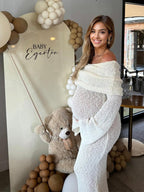 Solid Color Off Shoulder Hollow Out Knitwear Bodycon Beach Vacation Dress Baby Shower Maternity Maxi Dress for Maternity