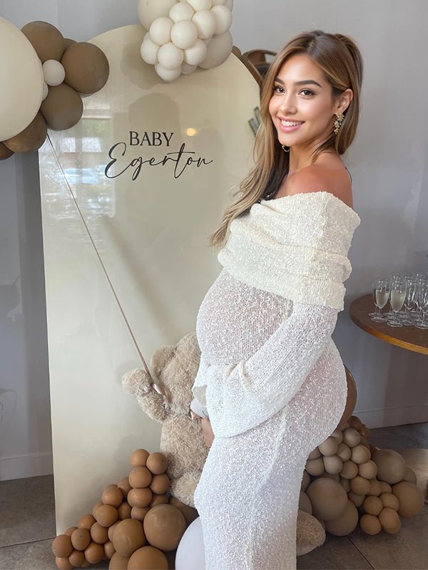 Solid Color Off Shoulder Hollow Out Knitwear Bodycon Beach Vacation Dress Baby Shower Maternity Maxi Dress for Maternity