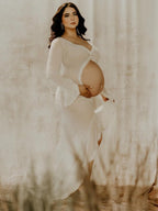 White Ruffle Cut Out Crop Irregular Split Sheer Vacation Dress Bodycon Photoshoot Maternity Maxi Dress for Maternity
