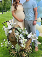 Apricot Off Shoulder Ruched Pleated Big Swing Maternity Baby Shower Maxi Dress for Maternity