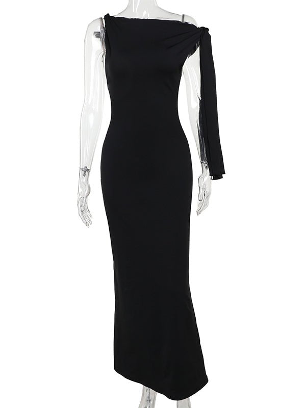 Strap Ties One Shoulder Mermaid Bodycon Elegant Photoshoot Baby Shower Maternity Maxi Dress for Maternity