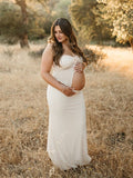 Apricot Crop Bandeau Chest Lace-up Two Piece Bodycon Mermaid Elegant Photoshoot Maternity Maxi Dress for Maternity
