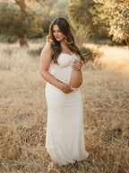 Apricot Crop Bandeau Chest Lace-up Two Piece Bodycon Mermaid Elegant Photoshoot Maternity Maxi Dress for Maternity