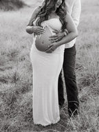 Apricot Crop Bandeau Chest Lace-up Two Piece Bodycon Mermaid Elegant Photoshoot Maternity Maxi Dress for Maternity