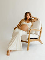 White Spaghetti Strap Backless Ruffle Crop Bodycon Cocktail Party Gown Photoshoot Maternity Maxi Dress for Maternity