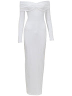 White Ruched Off Shoulder Backless Bowknot Bandeau Bodycon Mermaid Cocktail Party Bandage Babyshower Gowns Photoshoot Maternity Maxi Dress for Maternity