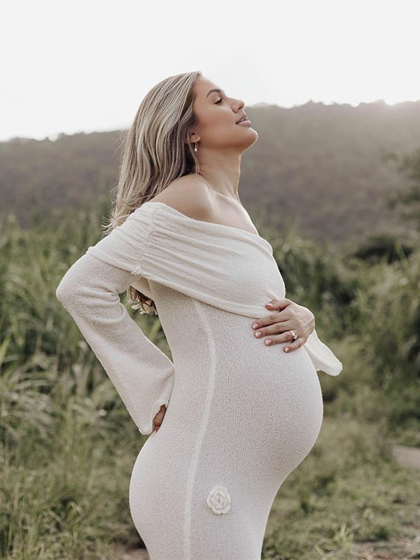White Off Shoulder 3d Flowers Backless Bodycon Mermaid Cocktail Party Gowns Bandage Photoshoot Maternity Maxi Dress for Maternity