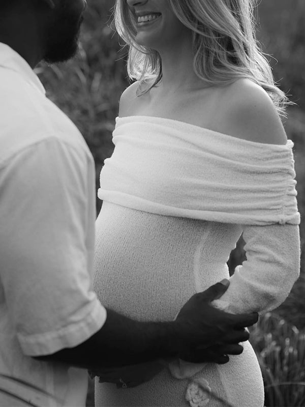 White Off Shoulder 3d Flowers Backless Bodycon Mermaid Cocktail Party Gowns Bandage Photoshoot Maternity Maxi Dress for Maternity