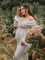 White Off Shoulder Lace Bandeau Tie Front Mermaid Bandage Going Out Photoshoot Maternity Maxi Dress for Maternity