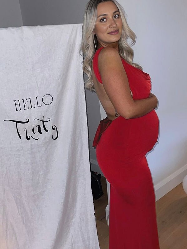 Solid Color Bow Tank Backless Mermaid Elegant Cocktail Party Maternity Baby Shower Maxi Dress for Maternity
