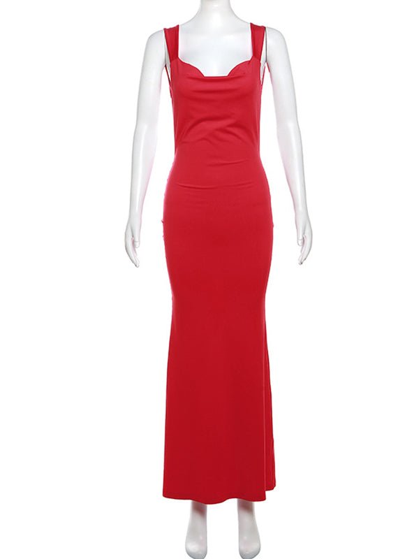 Solid Color Bow Tank Backless Mermaid Elegant Cocktail Party Maternity Baby Shower Maxi Dress for Maternity