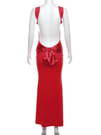 Solid Color Bow Tank Backless Mermaid Elegant Cocktail Party Maternity Baby Shower Maxi Dress for Maternity