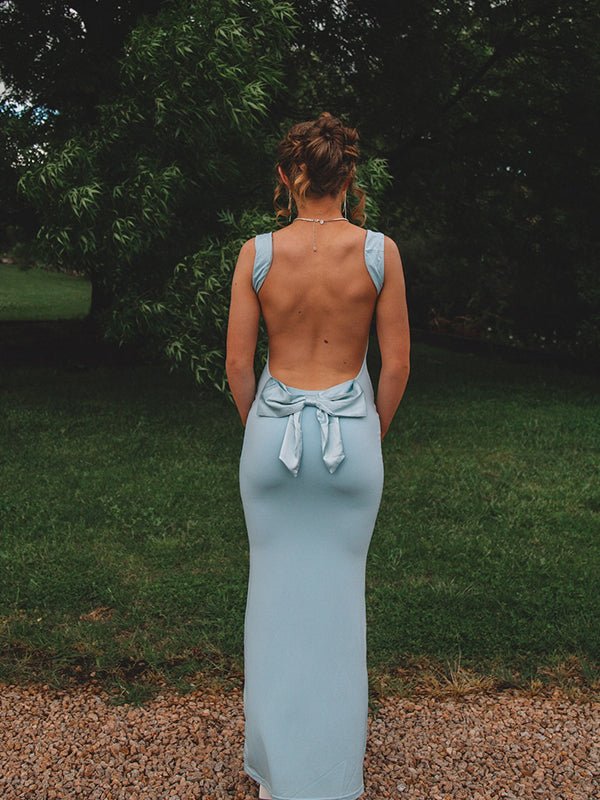 Solid Color Bow Tank Backless Mermaid Elegant Cocktail Party Maternity Baby Shower Maxi Dress for Maternity