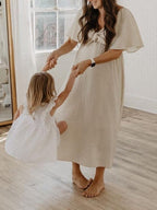 Bow Flutter Sleeve Solid V-neck Flowy Vacation Beach Cute Baby Shower Photoshoot Maternity Maxi Dress for Maternity