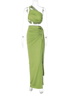 One Shoulder Cut Out Side Slit Draped Ruched Bodycon Fashion Vacation Photoshoot Maternity Maxi Dress for Maternity