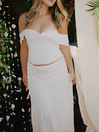 Ivory White Two Piece Set Off Shoulder Ruffle Falbala Bodycon Elegant Maternity Boho Photoshoot Baby Shower Maxi Dress for Maternity