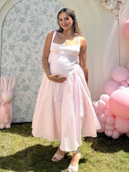 Plaid Tank A-line Elegant Maternity Baby Shower Maxi Dress for Maternity