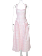 Plaid Tank A-line Elegant Maternity Baby Shower Maxi Dress for Maternity