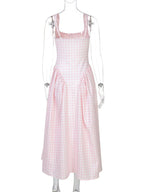 Plaid Tank A-line Elegant Maternity Baby Shower Maxi Dress for Maternity